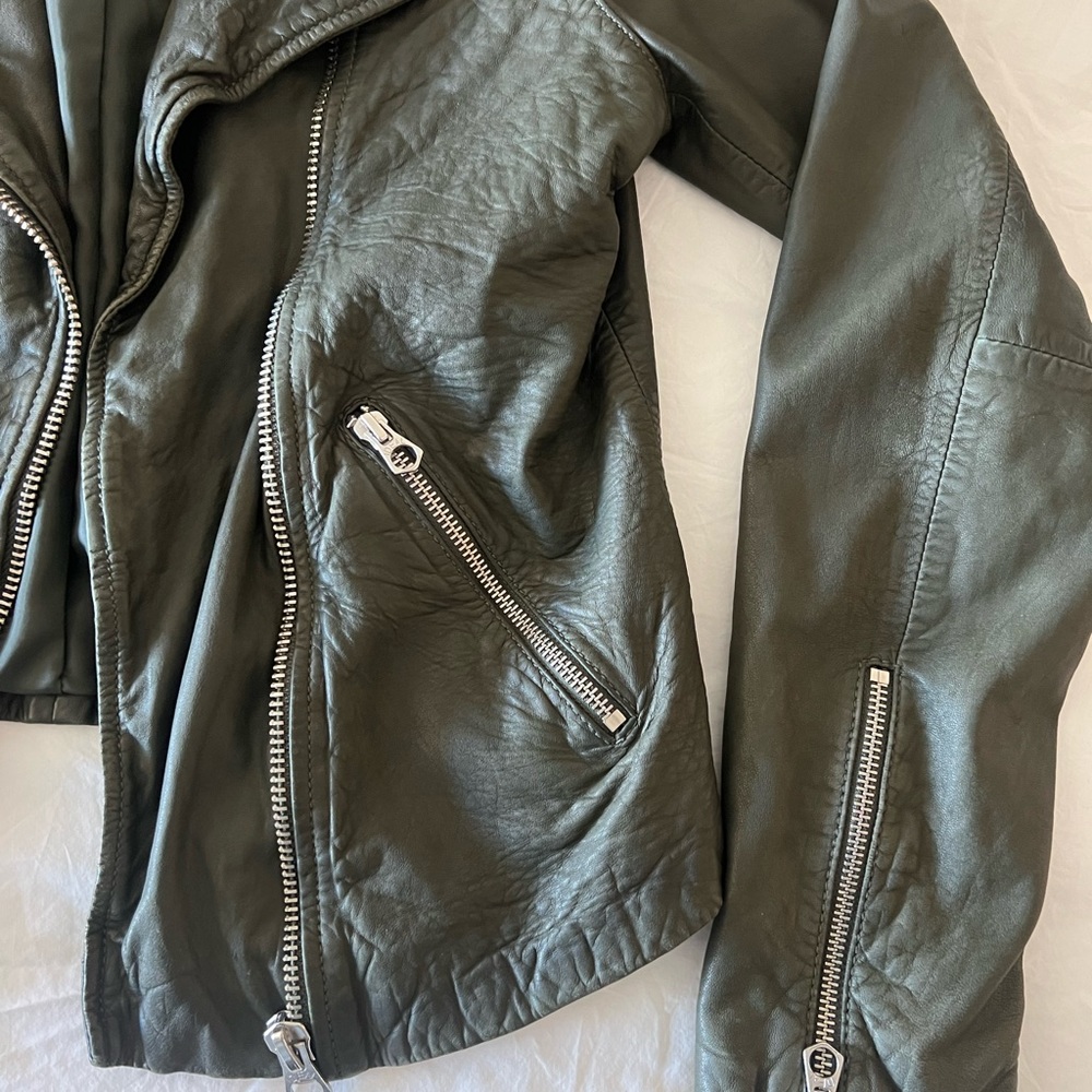 Madewell Washed Leather Motorcycle Jacket Dark Forest S - Picture 5 of 8